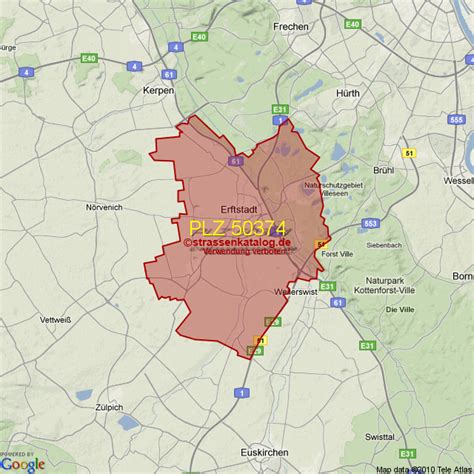 PLZ 50374 in Erftstadt, Stadtteil(e) mit der Postleitzahl 50374.